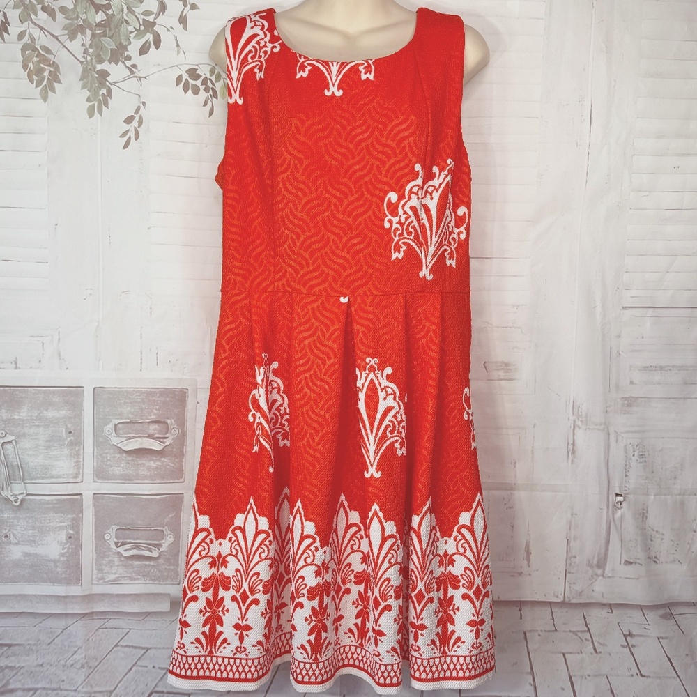New York & Company Stretch Waffle Orange White Casual Dress Sz. Large L USED